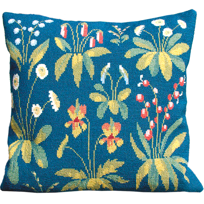 Blomster p bl bund, uldgarn GB